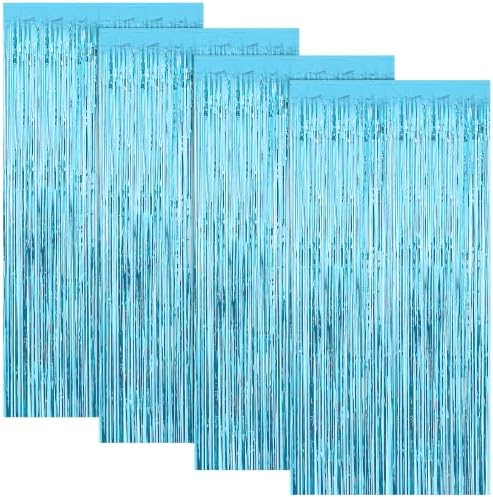 4 Pack Sky Blue Foil Backdrop, Oktoberfest Summer Birthday Party Decor in 3.28 x 6.56 FT in Skyblue