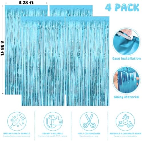 4 Pack Sky Blue Foil Backdrop, Oktoberfest Summer Birthday Party Decor in 3.28 x 6.56 FT in Skyblue, alternate view 2
