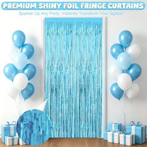 4 Pack Sky Blue Foil Backdrop, Oktoberfest Summer Birthday Party Decor in 3.28 x 6.56 FT in Skyblue, alternate view 3