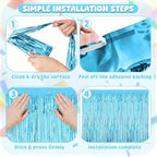 4 Pack Sky Blue Foil Backdrop, Oktoberfest Summer Birthday Party Decor in 3.28 x 6.56 FT in Skyblue, alternate view 4
