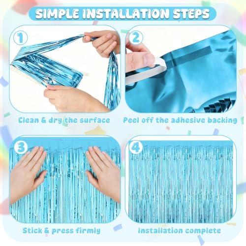 4 Pack Sky Blue Foil Backdrop, Oktoberfest Summer Birthday Party Decor in 3.28 x 6.56 FT in Skyblue, alternate view 4