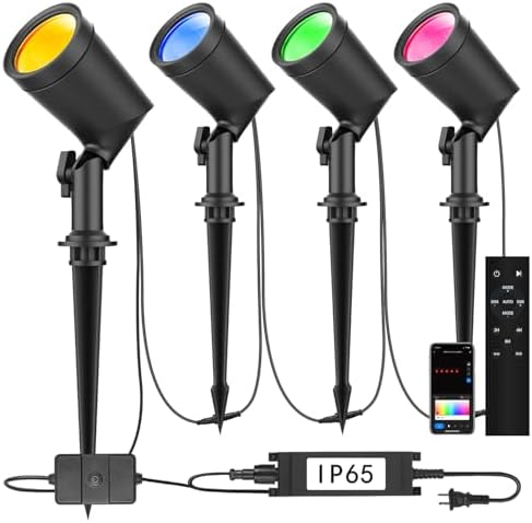 4 Pack Smart RGBW Landscape Lights, Color Changing Spot Lights