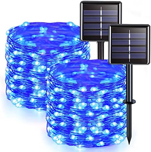 4 Pack Solar Fairy Lights, 33ft 100 LED Solar String Lights, Blue in Blue