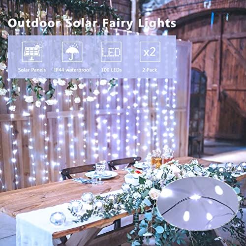 4 Pack Solar Fairy Lights, 33ft 100LED Solar String Lights, White in White, alternate view 3