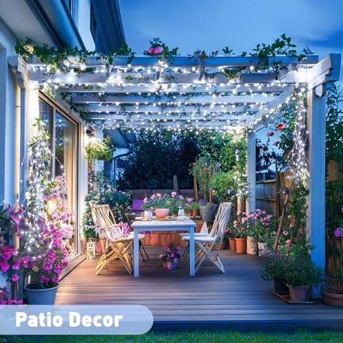 4 Pack Solar Fairy Lights, 33ft 100LED Solar String Lights, White in White, alternate view 4