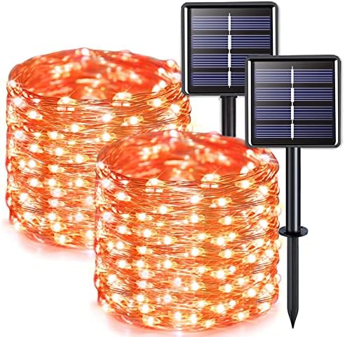 4 Pack Solar Halloween Lights, 33FT 100 LED Orange Fairy Lights