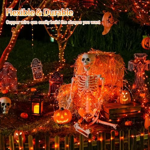 4 Pack Solar Halloween Lights, 33FT 100 LED Orange Fairy Lights, alternate view 5