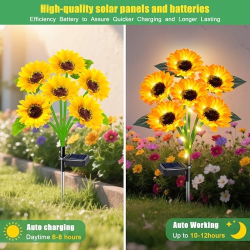 4 Pack Solar Sunflower Lights with 24 Solar Flowers Garden Decor in Yellow, alternate view 7