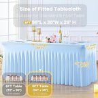 4 Pack Spandex Baby Blue Fitted Table Cloth for 8ft Rectangle Tables Light Blue Stretch Tablecloth Banquet Table, alternate