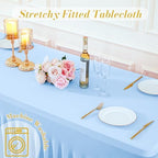 4 Pack Spandex Baby Blue Fitted Table Cloth for 8ft Rectangle Tables Light Blue Stretch Tablecloth Banquet Table, alternate