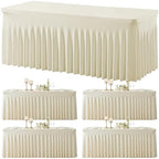 4 Pack Spandex Beige Fitted Table Cloth for 8ft Rectangle Tables Beige Stretch Tablecloth Table Covers Skirt