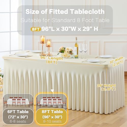 4 Pack Spandex Beige Fitted Table Cloth for 8ft Rectangle Tables Beige Stretch Tablecloth Table Covers Skirt, alternate view