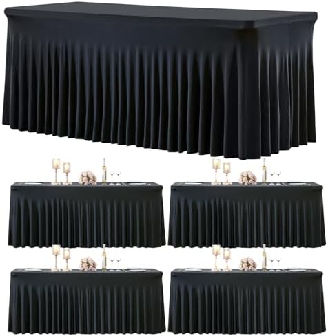 4 Pack Spandex Black Fitted Table Cloth for 6ft Rectangle Tables Black Stretch Tablecloth Table Covers Skirt