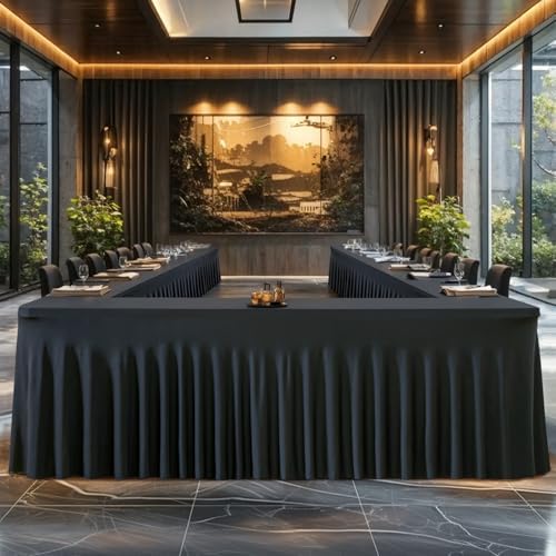 4 Pack Spandex Black Fitted Table Cloth for 6ft Rectangle Tables Black Stretch Tablecloth Table Covers Skirt, alternate view