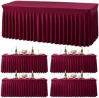4 Pack Spandex Burgundy Fitted Table Cloth for 6ft Rectangle Tables Burgundy Stretch Tablecloth Table Covers