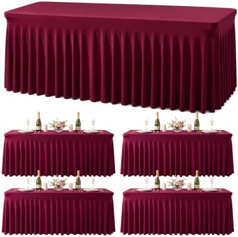 4 Pack Spandex Burgundy Fitted Table Cloth for 6ft Rectangle Tables Burgundy Stretch Tablecloth Table Covers
