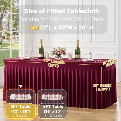 4 Pack Spandex Burgundy Fitted Table Cloth for 6ft Rectangle Tables Burgundy Stretch Tablecloth Table Covers, alternate view
