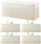 4 Pack Spandex Ivory Fitted Table Cloth for 8ft Rectangle Tables Ivory Stretch Tablecloth Banquet Table Covers