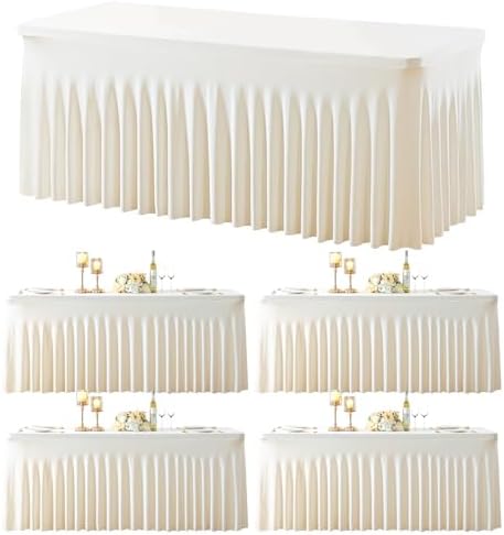 4 Pack Spandex Ivory Fitted Table Cloth for 8ft Rectangle Tables Ivory Stretch Tablecloth Banquet Table Covers