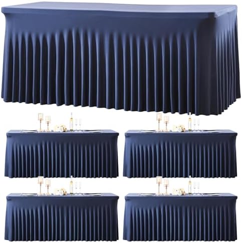 4 Pack Spandex Navy Blue Fitted Table Cloth for 8ft Rectangle Tables Navy Blue Stretch Tablecloth Banquet Table