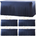 4 Pack Spandex Navy Blue Fitted Table Cloth for 8ft Rectangle Tables Navy Blue Stretch Tablecloth Banquet Table