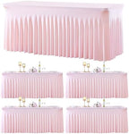 4 Pack Spandex Pink Fitted Table Cloth for 6ft Rectangle Tables Pink Stretch Tablecloth Table Covers Skirt
