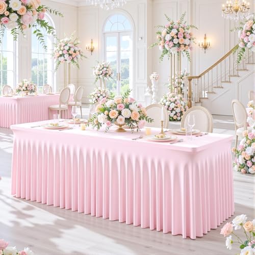 4 Pack Spandex Pink Fitted Table Cloth for 6ft Rectangle Tables Pink Stretch Tablecloth Table Covers Skirt, alternate view 2