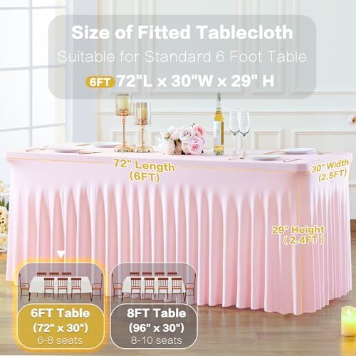 4 Pack Spandex Pink Fitted Table Cloth for 6ft Rectangle Tables Pink Stretch Tablecloth Table Covers Skirt, alternate view 5