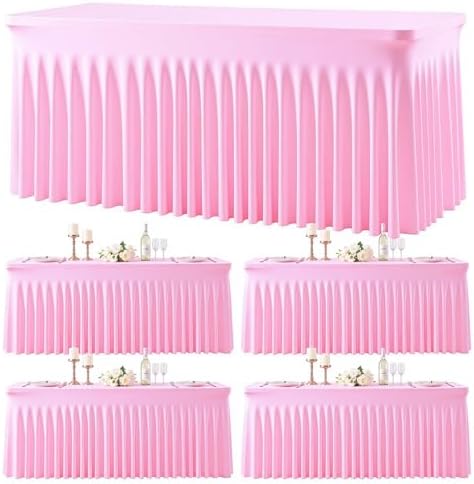 4 Pack Spandex Pink Fitted Table Cloth for 6ft Rectangle Tables Pink Stretch Tablecloth Table Covers Banquet