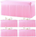 4 Pack Spandex Pink Fitted Table Cloth for 6ft Rectangle Tables Pink Stretch Tablecloth Table Covers Banquet