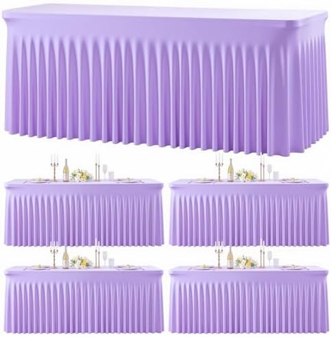 4 Pack Spandex Purple Fitted Table Cloth for 8ft Rectangle Tables Purple Stretch Tablecloth Table Covers Skirt