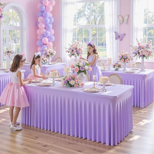 4 Pack Spandex Purple Fitted Table Cloth for 8ft Rectangle Tables Purple Stretch Tablecloth Table Covers Skirt, alternate