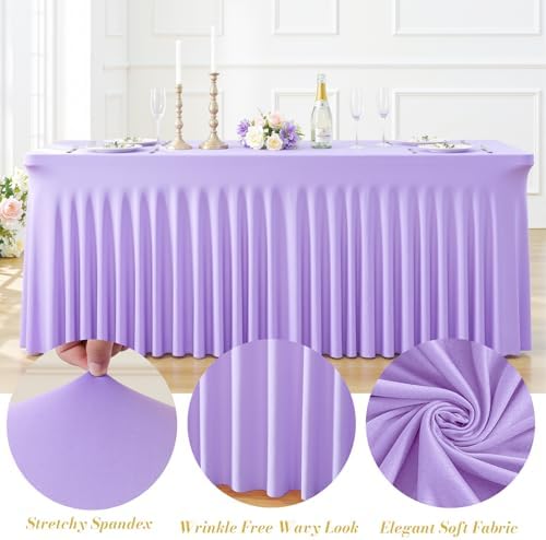 4 Pack Spandex Purple Fitted Table Cloth for 8ft Rectangle Tables Purple Stretch Tablecloth Table Covers Skirt, alternate
