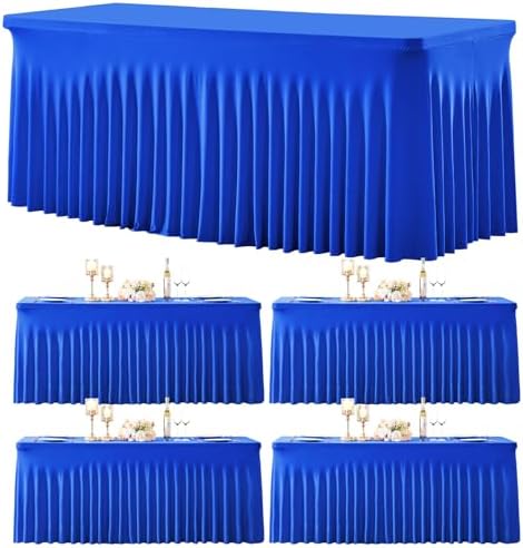 4 Pack Spandex Royal Blue Fitted Table Cloth for 8ft Rectangle Tables Blue Tablecloth Stretch Table Covers