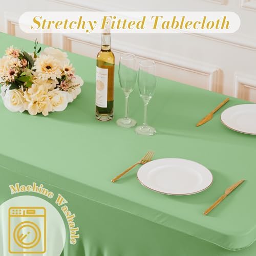 4 Pack Spandex Sage Green Fitted Table Cloth for 6ft Rectangle Tables Sage Green Stretch Tablecloth Table Covers, alternate