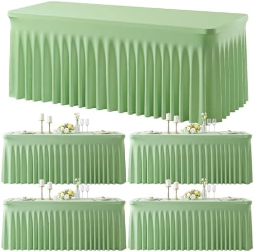 4 Pack Spandex Sage Green Fitted Table Cloth for 8ft Rectangle Tables Sage Green Stretch Tablecloth Table Covers