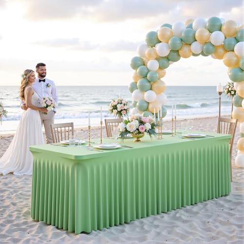 4 Pack Spandex Sage Green Fitted Table Cloth for 8ft Rectangle Tables Sage Green Stretch Tablecloth Table Covers, alternate
