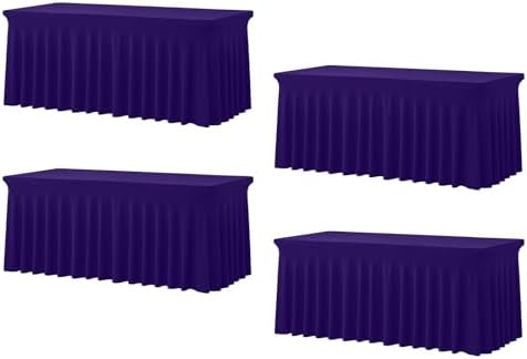 4 Pack Spandex Table Covers 6 FT, Elastic Fitted Stretch Table Skirts for Rectangle Tables, Wrinkle Resistant