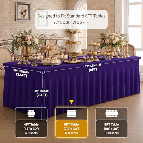 4 Pack Spandex Table Covers 6 FT, Elastic Fitted Stretch Table Skirts for Rectangle Tables, Wrinkle Resistant, alternate view
