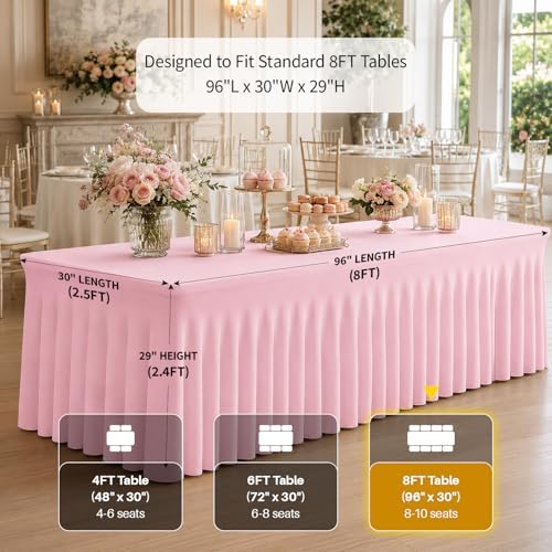 4 Pack Spandex Table Covers 8 FT, Elastic Fitted Stretch Table Skirts for Rectangle Tables, Wrinkle Resistant, alternate view