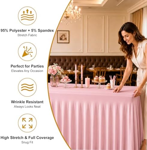 4 Pack Spandex Table Covers 8 FT, Elastic Fitted Stretch Table Skirts for Rectangle Tables, Wrinkle Resistant, alternate view