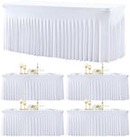 4 Pack Spandex White Fitted Table Cloth for 6ft Rectangle Tables White Stretch Tablecloth Table Covers Skirt