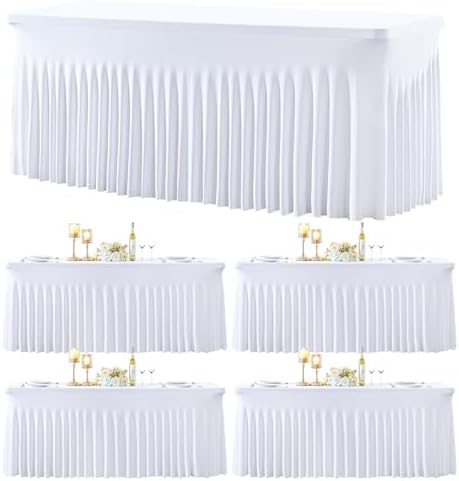 4 Pack Spandex White Fitted Table Cloth for 6ft Rectangle Tables White Stretch Tablecloth Table Covers Skirt