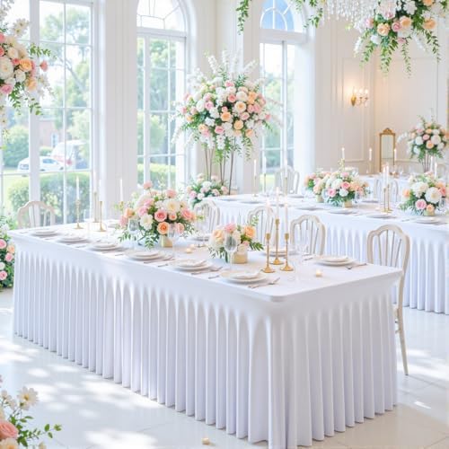 4 Pack Spandex White Fitted Table Cloth for 6ft Rectangle Tables White Stretch Tablecloth Table Covers Skirt, alternate view