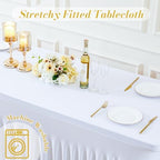 4 Pack Spandex White Fitted Table Cloth for 6ft Rectangle Tables White Stretch Tablecloth Table Covers Skirt, alternate view