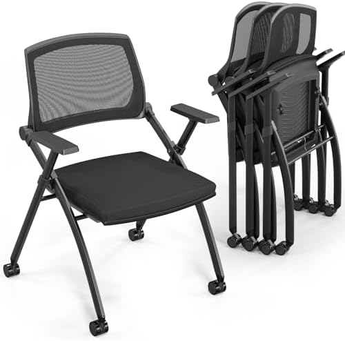 4 Pack Stackable Conference Room Chairs with Wheels, Folding Office Chair with Rebound Back, Padded Seat for