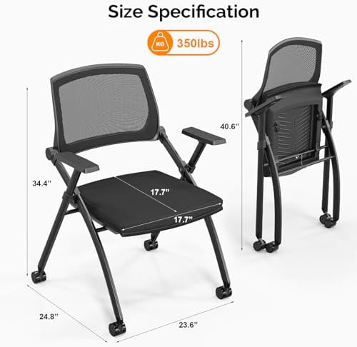 4 Pack Stackable Conference Room Chairs with Wheels, Folding Office Chair with Rebound Back, Padded Seat for, alternate view