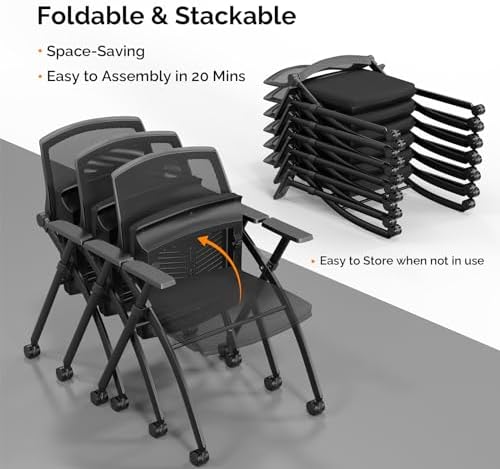 4 Pack Stackable Conference Room Chairs with Wheels, Folding Office Chair with Rebound Back, Padded Seat for, alternate view