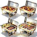 4 Pack Stainless Steel Chafing Dishes for Buffet, 9 QT Capacity with 7 Pans and Serving Utensils Food Warmers
