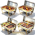4 Pack Stainless Steel Chafing Dishes for Buffet, 9 QT Capacity with 7 Pans and Serving Utensils Food Warmers